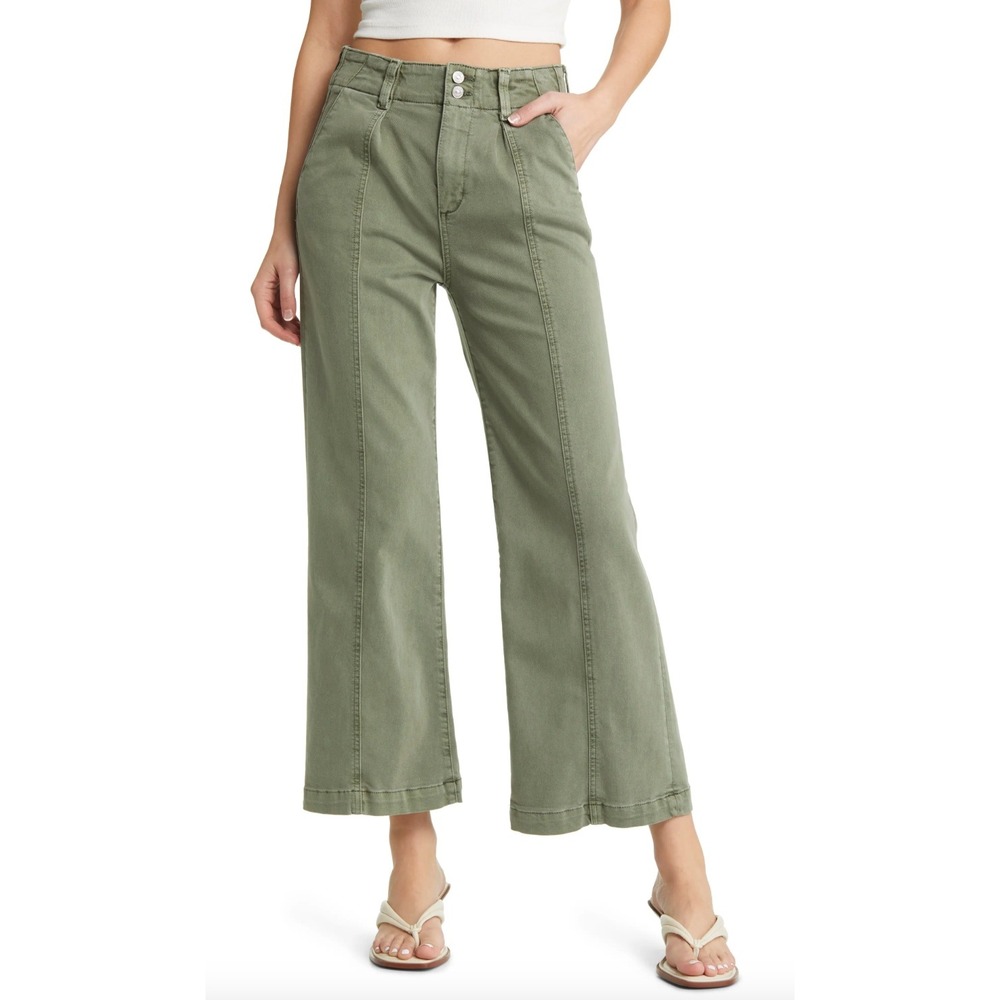 PAIGE Brooklyn Flare Vintage Ivy Green High Rise Wide Leg Pants Size 28